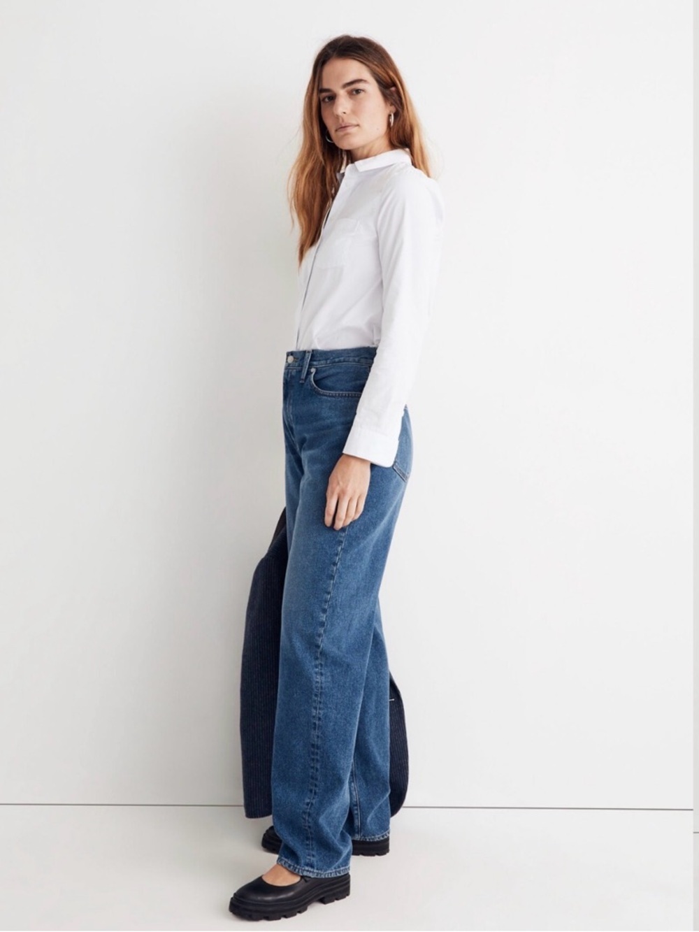 Madewell “Baggy Straight” High-Rise Wide Leg Jeans in Medium Blue